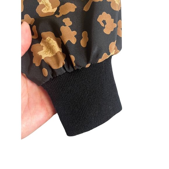 Retro Animal Print Bomber Jacket L Brown Leopard Safari Neutral Chic Festive 70s - Picture 8 of 14